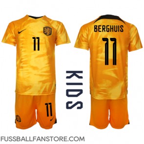 Niederlande Steven Berghuis #11 Replik Heimtrikot Kinder WM 2022 Kurzarm (+ Kurze Hosen)